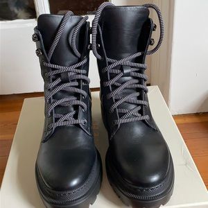M Gemi Black Quilted Leather Combat Boots 8 38.5 NEW with original box & dustbag
